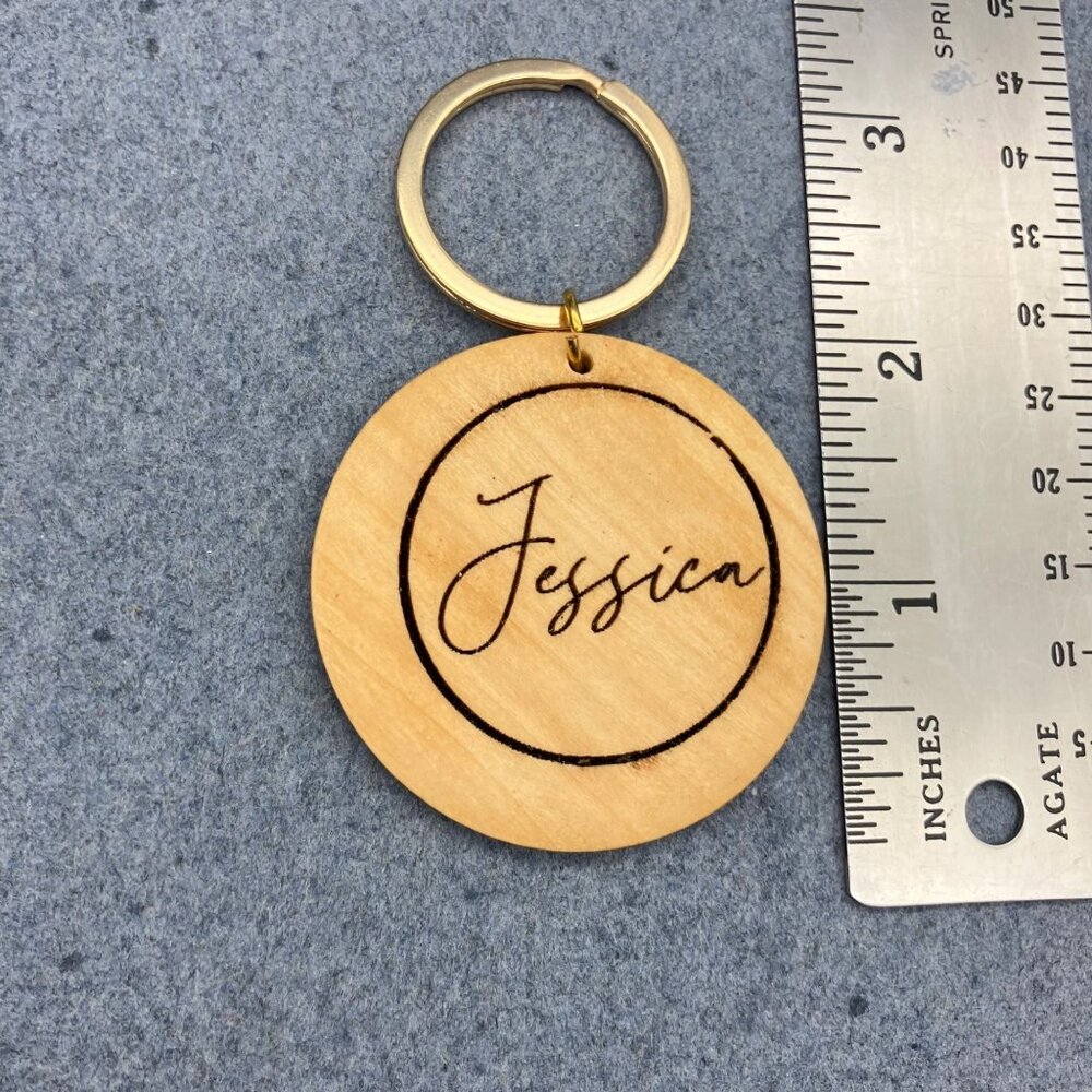 "Jessica" Name Wooden Keychain Engraved 3 In Personalized Script Cursive Gift - Picture 4 of 4